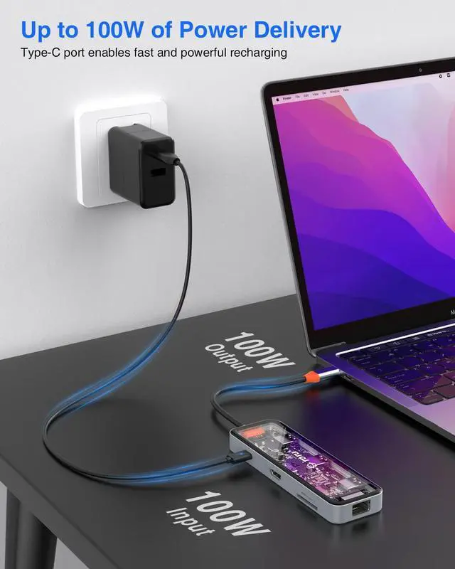 Alt view image 4 of 5 - Docking Station, USB C Hub, TOTU 8-in-1 Type C Hub with 4K HDMI Port, Ethernet, 100W PD USB-C Power Delivery, 2 USB 3.0 Ports, 1 USB 2.0 Port, SD/TF Card Reader, for MacBook and Other Type C Laptops