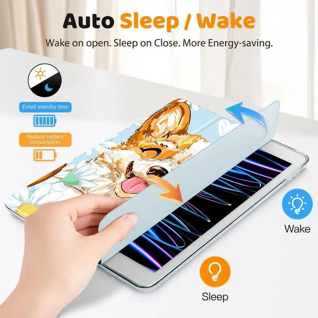 Alt view image 3 of 5 - Lepeoac Case for iPad 9th Generation, iPad 8th/7th Gen Case 10.2-inch, Slim Stand Cover with Hard Translucent Back Shell, Auto Wake/Sleep, Cute Corgi Dog