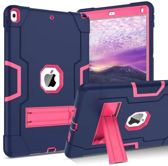 Main image of BENTOBEN for iPad Air 3 2019 Case, iPad Pro 10.5" 2017 Case, 3 Layers Heavy Duty Rugged Shockproof Kickstand Protective Tablet Cases for iPad Air 3rd Gen/iPad Pro 10.5" 2017, Navy Blue/Rose Red