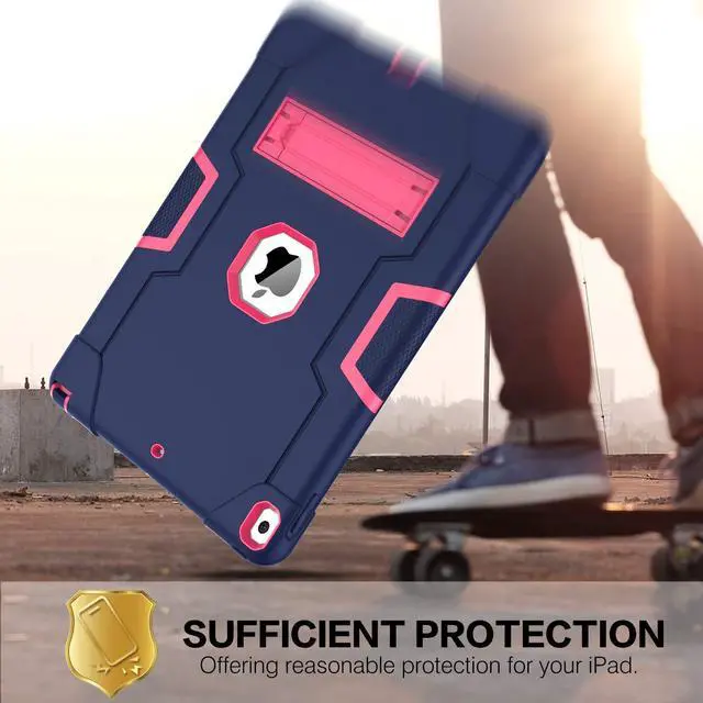 Alt view image 3 of 5 - BENTOBEN for iPad Air 3 2019 Case, iPad Pro 10.5" 2017 Case, 3 Layers Heavy Duty Rugged Shockproof Kickstand Protective Tablet Cases for iPad Air 3rd Gen/iPad Pro 10.5" 2017, Navy Blue/Rose Red