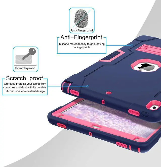 Alt view image 5 of 5 - BENTOBEN for iPad Air 3 2019 Case, iPad Pro 10.5" 2017 Case, 3 Layers Heavy Duty Rugged Shockproof Kickstand Protective Tablet Cases for iPad Air 3rd Gen/iPad Pro 10.5" 2017, Navy Blue/Rose Red
