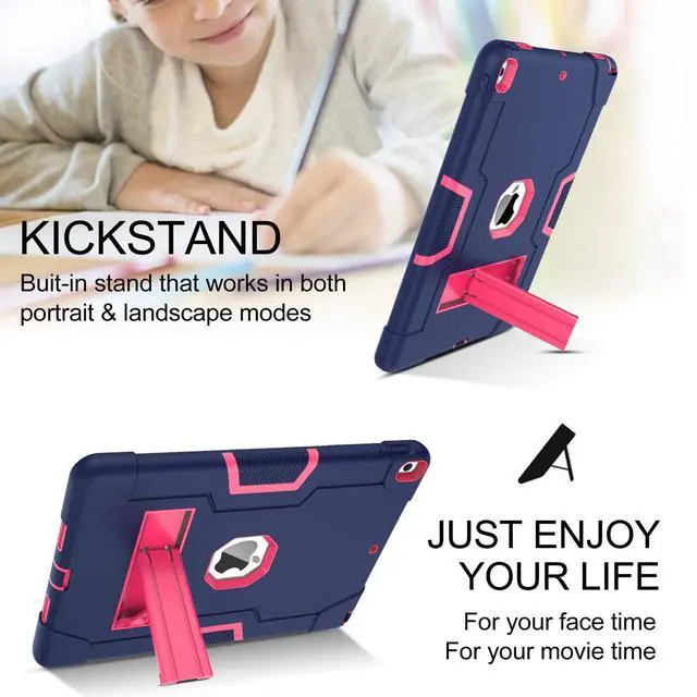 Alt view image 4 of 5 - BENTOBEN for iPad Air 3 2019 Case, iPad Pro 10.5" 2017 Case, 3 Layers Heavy Duty Rugged Shockproof Kickstand Protective Tablet Cases for iPad Air 3rd Gen/iPad Pro 10.5" 2017, Navy Blue/Rose Red