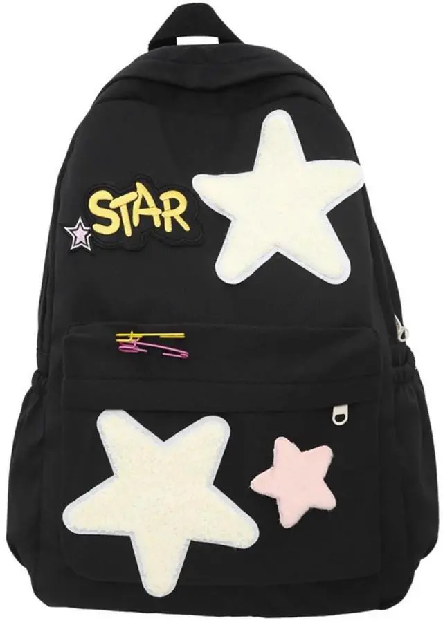 Main image of MININAI 2025 Preppy Backpack Trendy Y2K Stars Backpack Cute Aesthetic College Laptop Backpack Casual Daypack Y2k Accessories (Black,One Size)
