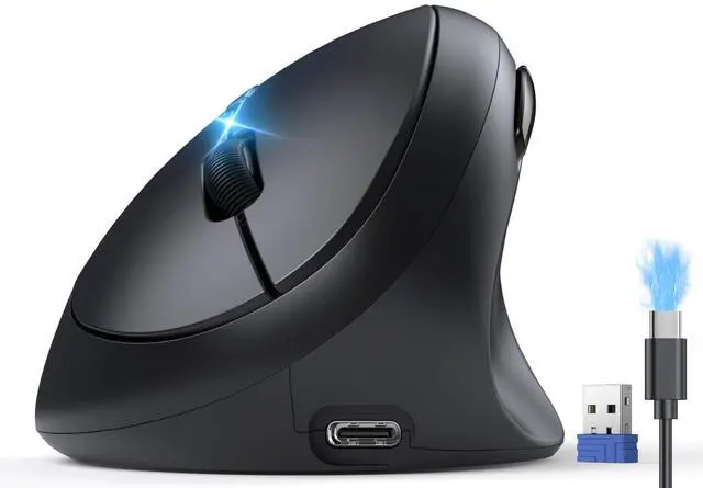 Main image of TECKNET Ergonomic Mouse, Bluetooth Wireless Vertical Mouse, Rechargeable Battery, Quiet Clicks, 4800 DPI Adjustable, BT5.0/3.0 & 2.4G Connect, Easy to use, Wide Compatibility - Black