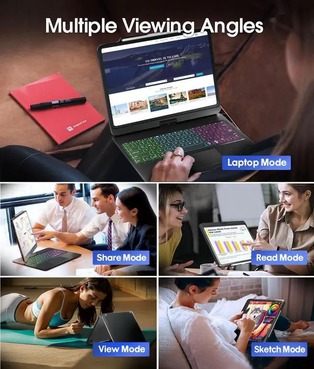 Alt view image 2 of 5 - Baisla iPad Pro 13 inch Case with Keyboard(M4) & iPad Air 13(M3/M2), Premium Hardshell Keyboard for iPad Pro 12.9(6th/5th/4th/3rd Gen), Multi Trackpad, 360 Swivel & Backlit with Pencil Holder - Black