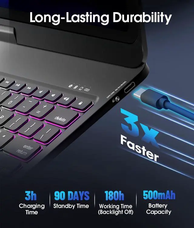 Alt view image 5 of 5 - Baisla iPad Pro 13 inch Case with Keyboard(M4) & iPad Air 13(M3/M2), Premium Hardshell Keyboard for iPad Pro 12.9(6th/5th/4th/3rd Gen), Multi Trackpad, 360 Swivel & Backlit with Pencil Holder - Black