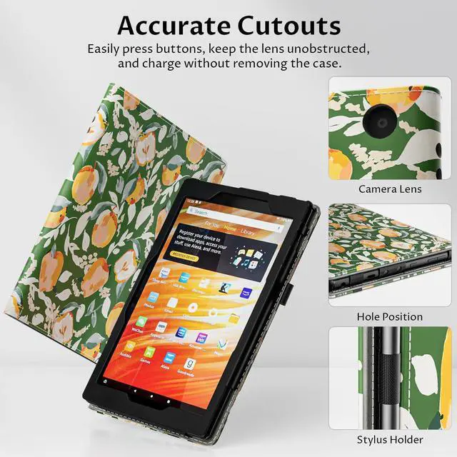 Alt view image 5 of 5 - VORI Case for All-New Amazon Kindle Fire HD 10 Tablet (13th/11th Generation 2023/2021 Release) and Fire HD 10 Plus - Slim Folding Stand Folio Cover with Auto Wake/Sleep & Hand Strap, Orchard Whimsy