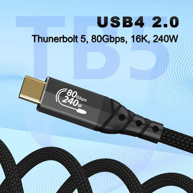 Alt view image 2 of 5 - ZIKNYDO 16K for Thunderbolt 5 Cable 6.6FT/2m, USB C 80Gbps Data Transfer, 120Gbps Bandwidth for 16K/Dual 8K Displays, PD3.1 240W Charging for Thunderbolt 4, MacBook M4, eGPU, Mac mini M4 Pro, Monitor