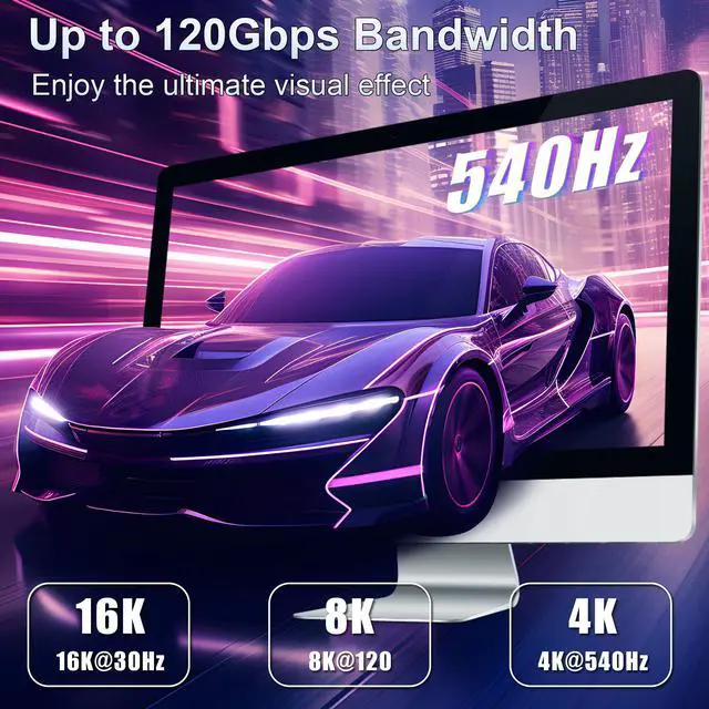 Alt view image 4 of 5 - ZIKNYDO 16K for Thunderbolt 5 Cable 6.6FT/2m, USB C 80Gbps Data Transfer, 120Gbps Bandwidth for 16K/Dual 8K Displays, PD3.1 240W Charging for Thunderbolt 4, MacBook M4, eGPU, Mac mini M4 Pro, Monitor