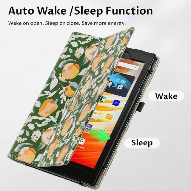 Alt view image 3 of 5 - VORI Case for All-New Amazon Kindle Fire HD 10 Tablet (13th/11th Generation 2023/2021 Release) and Fire HD 10 Plus - Slim Folding Stand Folio Cover with Auto Wake/Sleep & Hand Strap, Orchard Whimsy