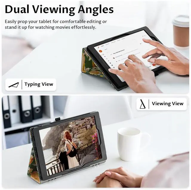 Alt view image 4 of 5 - VORI Case for All-New Amazon Kindle Fire HD 10 Tablet (13th/11th Generation 2023/2021 Release) and Fire HD 10 Plus - Slim Folding Stand Folio Cover with Auto Wake/Sleep & Hand Strap, Orchard Whimsy