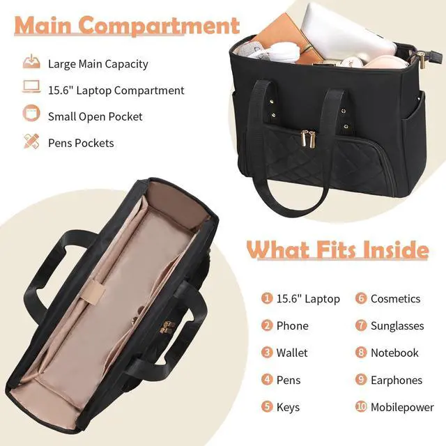 Alt view image 4 of 5 - Jetviivid Laptop Tote Bag for Women, Work Bag with Insulated Lunch Compartment, 15.6 Inch Laptop Purse for Office,Teacher,College,Nurse,Travel, Black