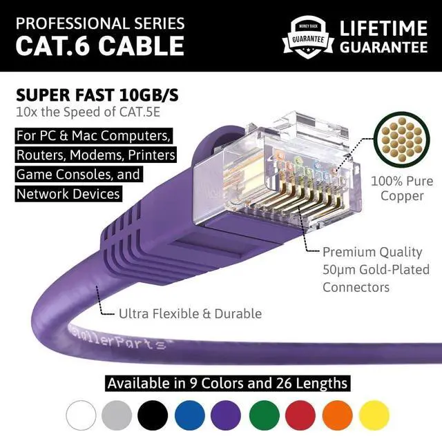 Alt view image 2 of 5 - InstallerParts CAT6 Cable UTP Booted - Purple, 5 FT, 10 Pack - Professional Series - 10Gbps, Cat6 Patch Cable, Network, Internet