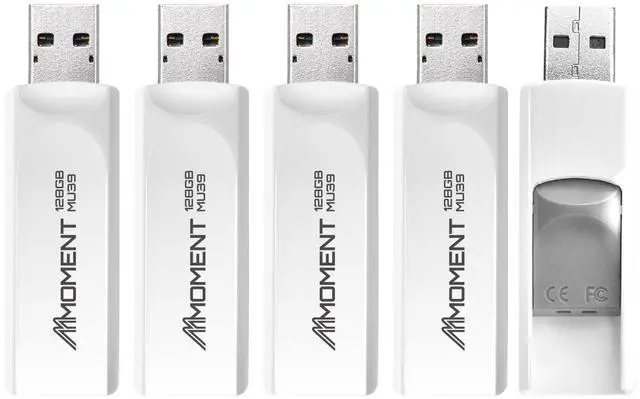 Main image of MMOMENT 128GB (5 Pack) MU39 USB Flash Drive USB 3.2 Retractable Thumb Drive with Sliding Connector, Up to 100MB/s Read, 30MB/s Write  Plug & Play Memory Stick for PC, Mac, TV, Car