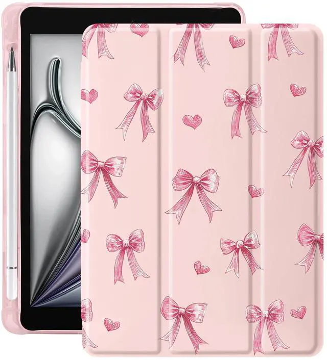 Main image of Idocolors Kawaii Pink Bow Pad Case for iPad 10th/11th Generation, Clear TPU Stand Back Cover with Pencil Holder, for 10.9 Inch iPad 2022/2025 Pink Auto Wake/Sleep Adjustable Protective Case