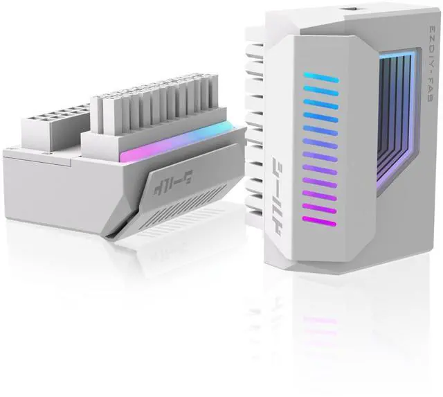Main image of EZDIY-FAB Shield 24-Pin Angle Adapter with Infinity Mirror ARGB Light,ATX 24 Pin Power Connector, 5V 3pin ARGB Sync-180 Degree-White-1 Pack