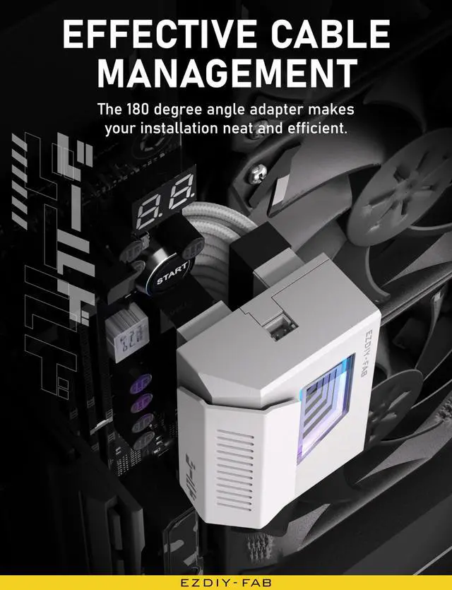 Alt view image 3 of 5 - EZDIY-FAB Shield 24-Pin Angle Adapter with Infinity Mirror ARGB Light,ATX 24 Pin Power Connector, 5V 3pin ARGB Sync-180 Degree-White-1 Pack