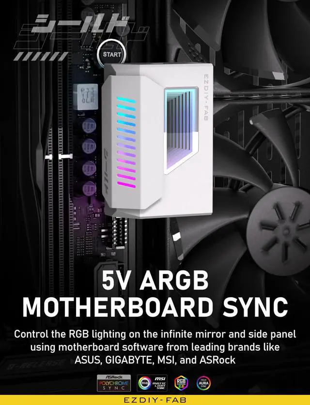 Alt view image 5 of 5 - EZDIY-FAB Shield 24-Pin Angle Adapter with Infinity Mirror ARGB Light,ATX 24 Pin Power Connector, 5V 3pin ARGB Sync-180 Degree-White-1 Pack