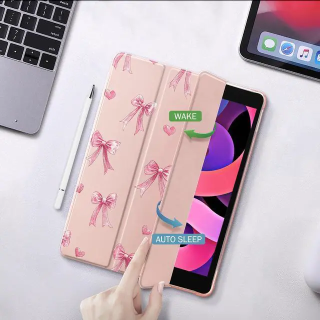 Alt view image 3 of 5 - Idocolors Kawaii Pink Bow Pad Case for iPad 10th/11th Generation, Clear TPU Stand Back Cover with Pencil Holder, for 10.9 Inch iPad 2022/2025 Pink Auto Wake/Sleep Adjustable Protective Case