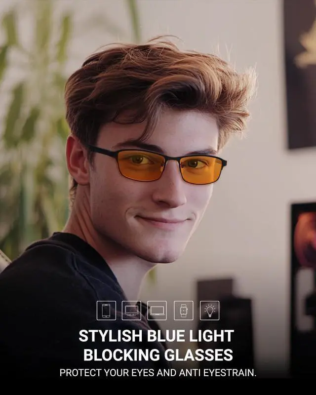 Alt view image 5 of 5 - VUEECLAT Blue Light Glasses Anti Eyestrain Rectangle Sleep Glasses for Women& Men,Fashion Computer Gaming Glasses