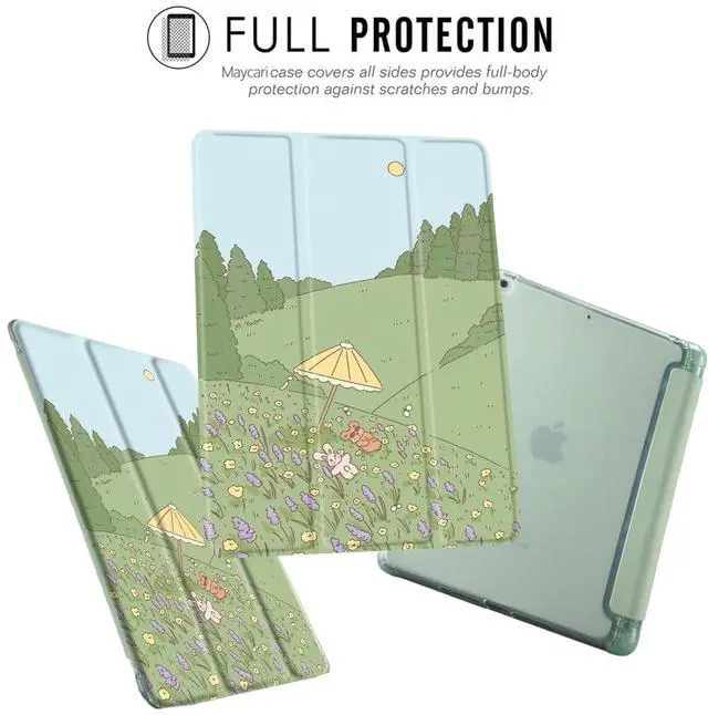Alt view image 2 of 5 - MAYCARI Cartoon Rabbit Floral Case for iPad 10.2 inch 2021/2020/2019 with Pencil Holder, Cute for iPad 9th/8th/7th Generation Protective Case with Soft TPU Green, Auto Sleep/Wake Cover Slim Shell