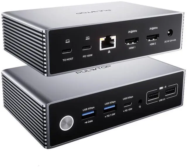 Main image of PULWTOP Dual Monitor USB C Docking Station, USB C DisplayLink Docking Station for MacBook M1/M2/M3/M4, Windows, Dual Display Laptop Dock with 2 HDMI 2K@60Hz, USBC/B 5Gbps Data,RJ45