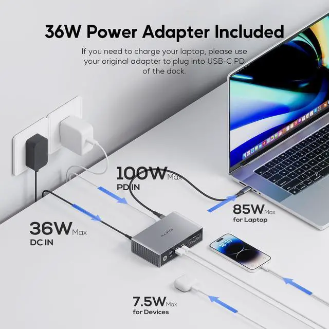 Alt view image 2 of 5 - PULWTOP Dual Monitor USB C Docking Station, USB C DisplayLink Docking Station for MacBook M1/M2/M3/M4, Windows, Dual Display Laptop Dock with 2 HDMI 2K@60Hz, USBC/B 5Gbps Data,RJ45