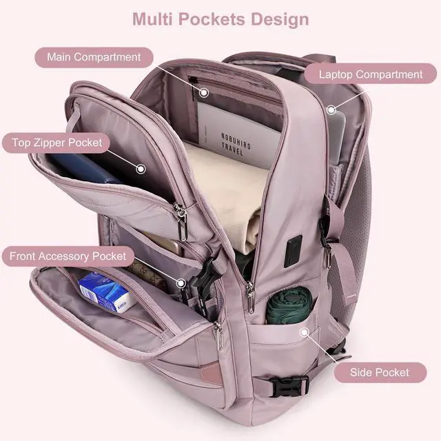 Alt view image 3 of 5 - PIJUSHI Travel Backpack for Women Flight Aprroved Carry on Bag Large Casual Luggage Backpack Fit 16 inch Laptop(PE050 Ashen Purple)