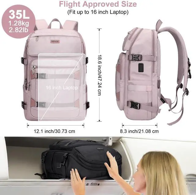 Alt view image 5 of 5 - PIJUSHI Travel Backpack for Women Flight Aprroved Carry on Bag Large Casual Luggage Backpack Fit 16 inch Laptop(PE050 Ashen Purple)