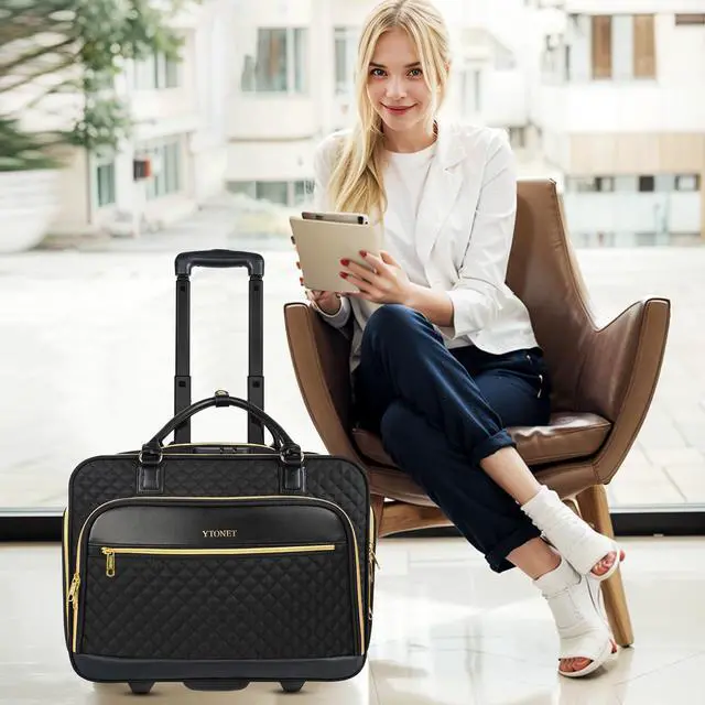 Alt view image 2 of 5 - Ytonet Rolling Briefcase for Women, 17.3 Inch Rolling Laptop Bag with Lock, Water Rresistant Wheeled Computer Bag with Insulated Pocket, Roller Bags for Work Travel Overnight Teacher, Black