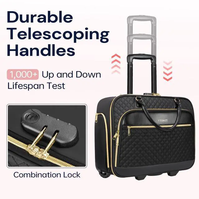 Alt view image 3 of 5 - Ytonet Rolling Briefcase for Women, 17.3 Inch Rolling Laptop Bag with Lock, Water Rresistant Wheeled Computer Bag with Insulated Pocket, Roller Bags for Work Travel Overnight Teacher, Black