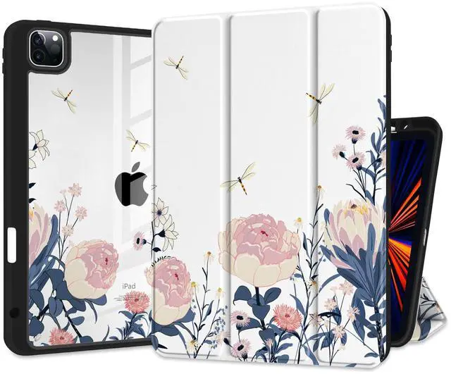 Main image of Yebiseven Case for iPad Air 5th/Air 4th Generation 2022 2020, Clear Acrylic Back Shell for iPad Air 10.9 inch, Shockproof Tablet Case with Auto Sleep/Wake + Pencil Holder, Trendy Floral