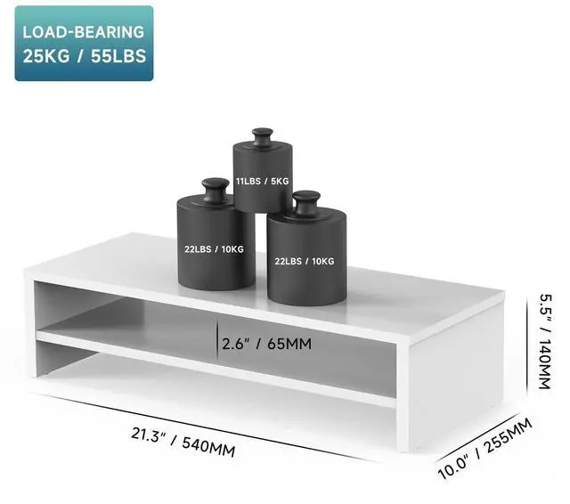 Alt view image 4 of 5 - FITUEYES Monitor Stand - 2 Tier Computer Monitor Riser with 21.3 Inch Shelf, Wood Desktop Stand for Laptop Computer Screen, Desk Organization, Office Supplies