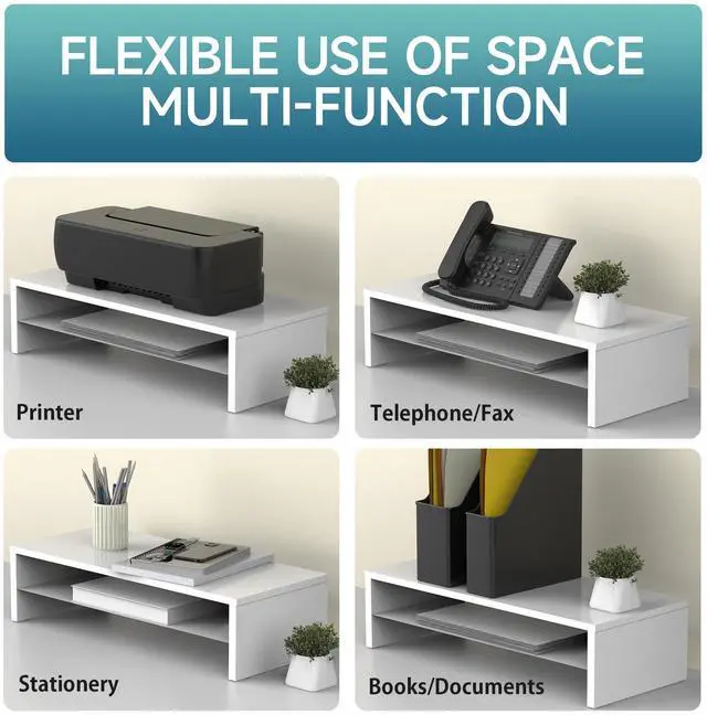 Alt view image 5 of 5 - FITUEYES Monitor Stand - 2 Tier Computer Monitor Riser with 21.3 Inch Shelf, Wood Desktop Stand for Laptop Computer Screen, Desk Organization, Office Supplies