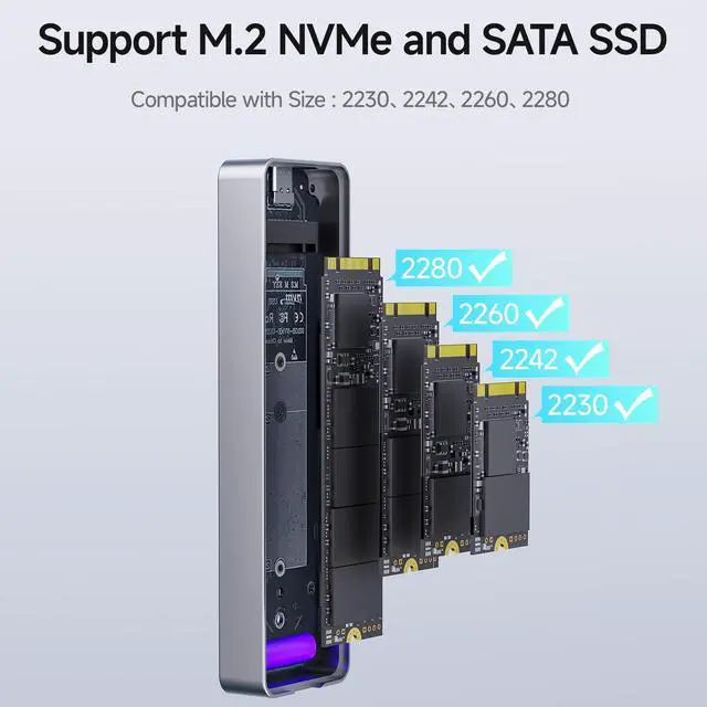 Alt view image 3 of 5 - fanxiang SSD Enclosure, USB 3.2 Gen 2 (10 Gbps), M.2 NVME/SATA SSD Enclosure, USB Adapter/Reader, Solid State Drive External Enclosure, Supports M and B+M Keys and Size 2230/2242/2260/2280 SSDs, MD86