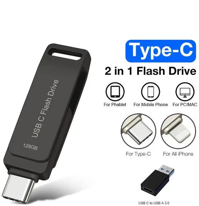 Alt view image 4 of 5 - USB C Thumb Drive Photo Stick 128GB for i Phone 15/16 USB C Android and PC Black