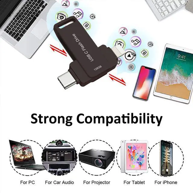 Alt view image 3 of 5 - USB C Thumb Drive Photo Stick 128GB for i Phone 15/16 USB C Android and PC Black