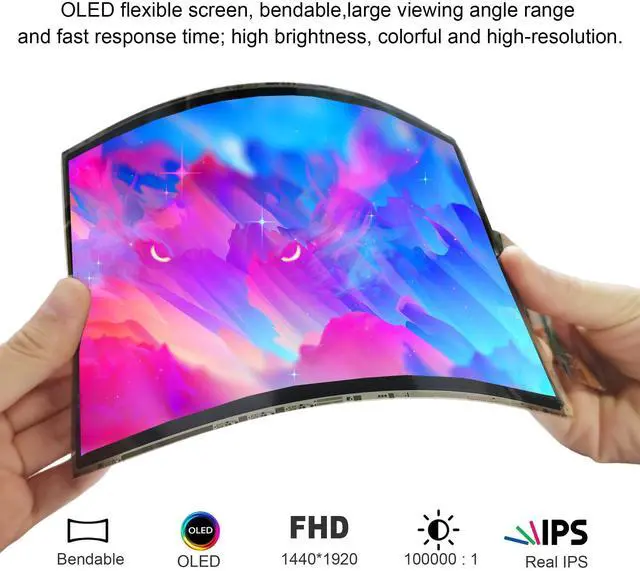 Alt view image 2 of 5 - 7.8 inch Flexible Display Curved Bendable Screen FHD 1440 * 1920 AMOLED Display with HDMI Driver Board OLED Monitor Without Enclosure Kit for DIY Prototype Demo