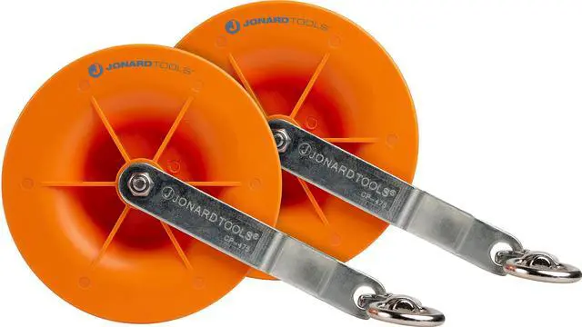 Main image of Jonard Tools CP-475 Cable Pulley Set (2-Pack) for Low Voltage Electrical, Network, & COAX Cables - Smooth Cable Installation, Swivel Snap Hooks, and Anti-Friction Bearings - Holds up to 20 CAT5 & 6
