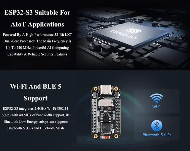 Alt view image 4 of 5 - ESP32-S3 1.47inch Touch Display Development Board, 172x320 Resolution IPS LCD, 262K Display Color, Supports 2.4GHz W-F-i/BLE 5, 240MHz LX7 Dual-Core Processor, Type-C, with Pre-Soldered Header