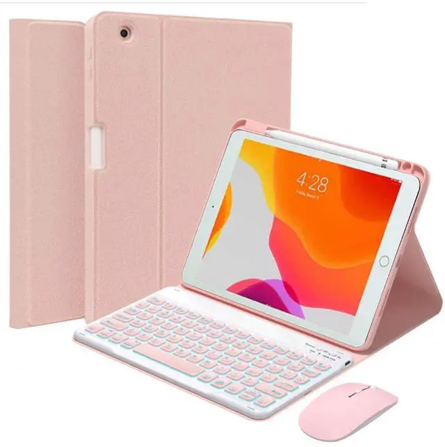 Main image of QYiiD Backlit Keyboard Case for iPad Pro 12.9-inch 2017/2015 (Old Model, 2nd & 1st Generation), Magnetically Detachable Wireless Keyboard Mouse, Smart Folio with Pencil Holder, Pink