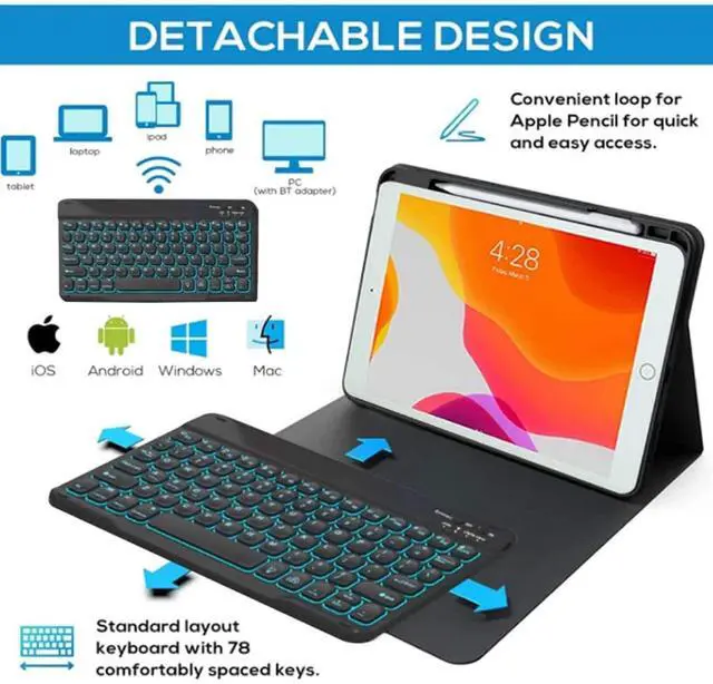 Alt view image 2 of 5 - QYiiD Backlit Keyboard Case for iPad Pro 12.9-inch 2017/2015 (Old Model, 2nd & 1st Generation), Magnetically Detachable Wireless Keyboard Mouse, Smart Folio with Pencil Holder, Pink