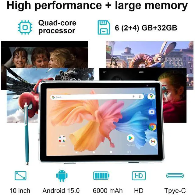 Alt view image 2 of 5 - Android 15 Tablet with Case and Stylus, 10 inch Android Tablets, 6GB RAM 32GB ROM 1TB Expand, Quad-Core Processor Tablet PC, 6000mAh Battery, 10.1'' 1280x800 HD Screen, Dual Camera, WiFi, BT, Navy