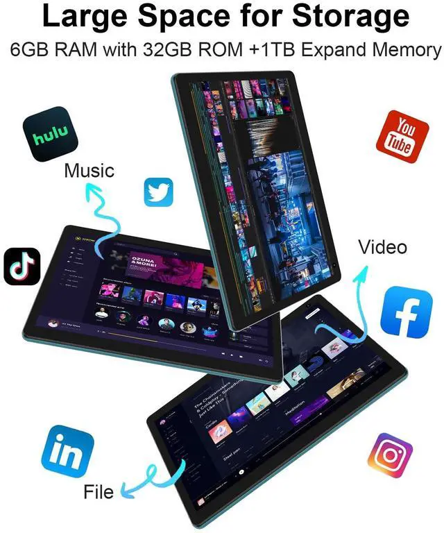 Alt view image 3 of 5 - Android 15 Tablet with Case and Stylus, 10 inch Android Tablets, 6GB RAM 32GB ROM 1TB Expand, Quad-Core Processor Tablet PC, 6000mAh Battery, 10.1'' 1280x800 HD Screen, Dual Camera, WiFi, BT, Navy