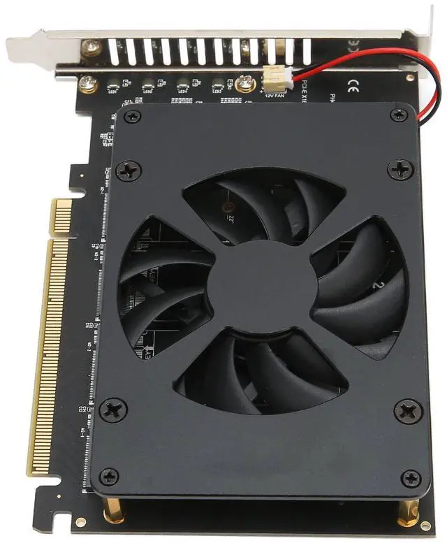 Alt view image 2 of 5 - M.2 PCIe 4.0 X16 to 4 Port M.2 NVMe A with Cooling Fan NVMe Card 4x32Gbps SSD A for Dual M.2 PCIe A for NVMe SSD PCIe X16 to M.2 NVMe 4 Port Card