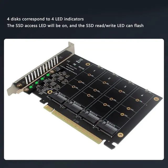 Alt view image 3 of 5 - M.2 PCIe 4.0 X16 to 4 Port M.2 NVMe A with Cooling Fan NVMe Card 4x32Gbps SSD A for Dual M.2 PCIe A for NVMe SSD PCIe X16 to M.2 NVMe 4 Port Card