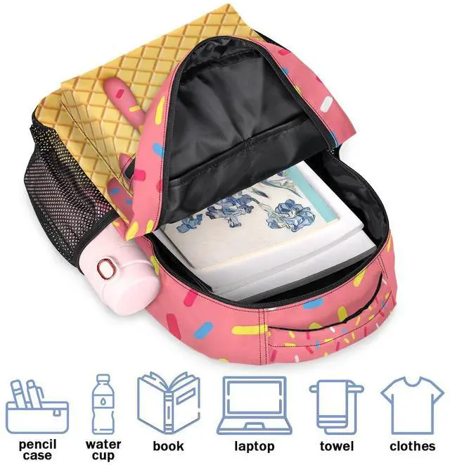 Alt view image 2 of 5 - GzLeyigou Daypack Backpacks 16 Inch Bookbags for Students, Ice Cream School Backpack Laptop Shoulder Bag Daypack for Travel Hiking Camping, Casual Daypack for Girls Boys Women Men