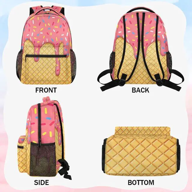 Alt view image 3 of 5 - GzLeyigou Daypack Backpacks 16 Inch Bookbags for Students, Ice Cream School Backpack Laptop Shoulder Bag Daypack for Travel Hiking Camping, Casual Daypack for Girls Boys Women Men