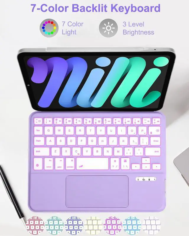 Alt view image 5 of 5 - MePadKey Magic Touchpad Keyboard Case for iPad Mini 7 (2024)/Mini 6 (2021) 8.3 inch, Slim Magnetic Folio with Type-C 7Colors Backlit TrackPad Keyboard fit iPad mini 7th (A17 Pro)/6th generation Purple