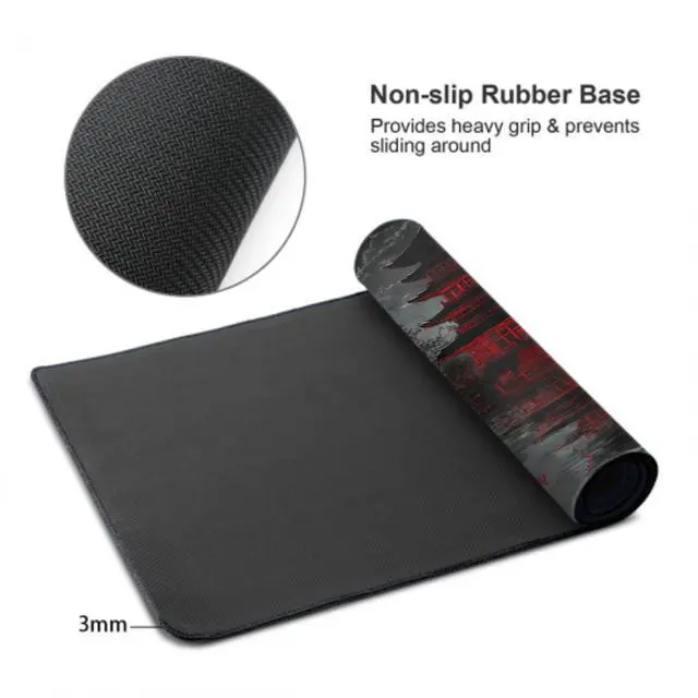 Alt view image 4 of 5 - Japanese Mouse Pad XXL 35.4 X 15.7 Inch Black Red Design Style Extended Large Gaming Mousepad Keyboard Full Desk Mat Non-Slip Rubber Base Stitched Edges for Home Office